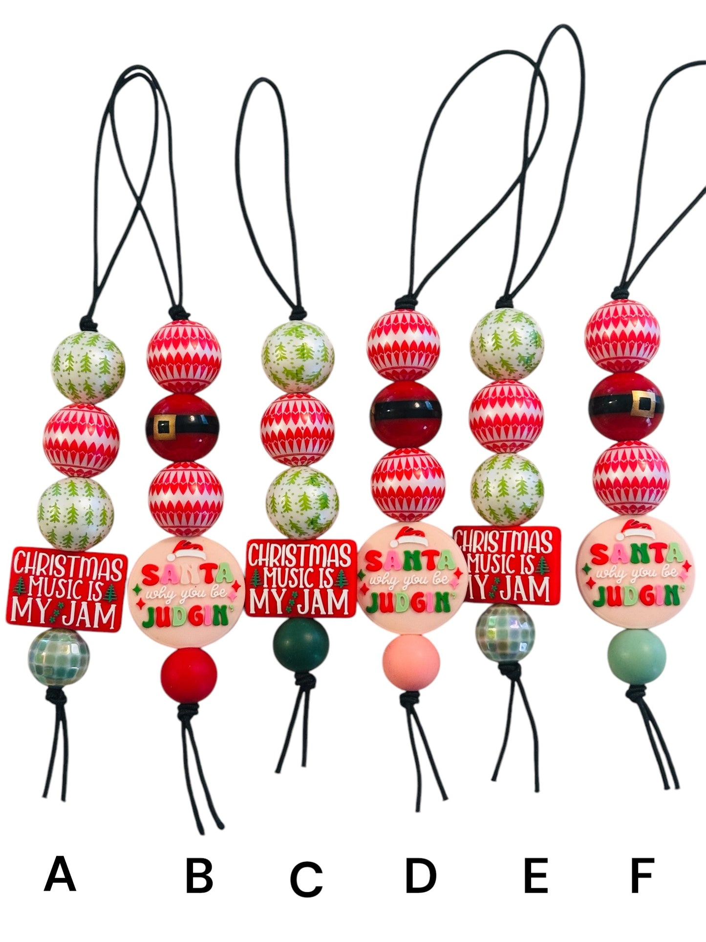 Large Bead CAR CHARMS- CHRISTMAS