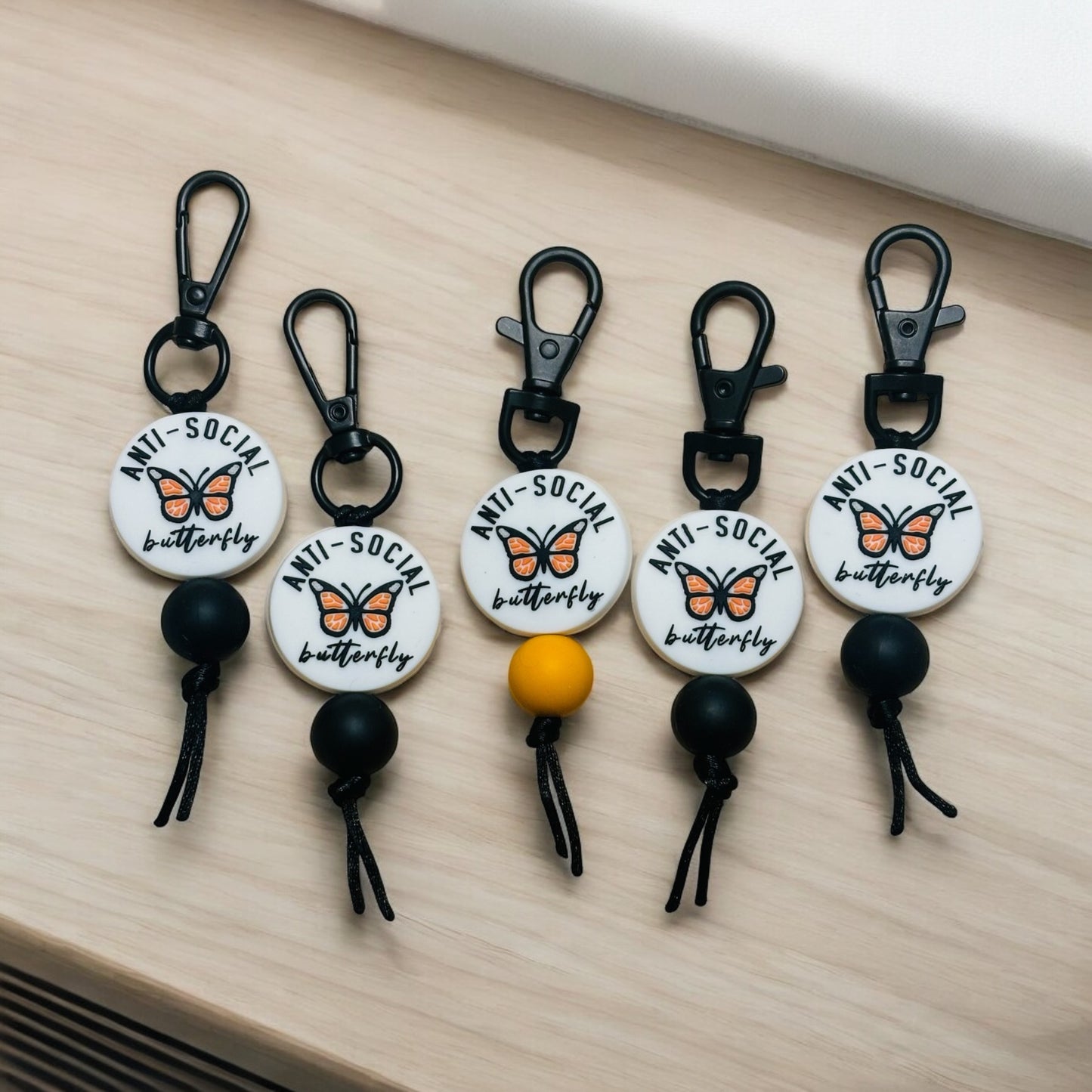 Anti-Social Butterfly bag tag/ zipper pulls